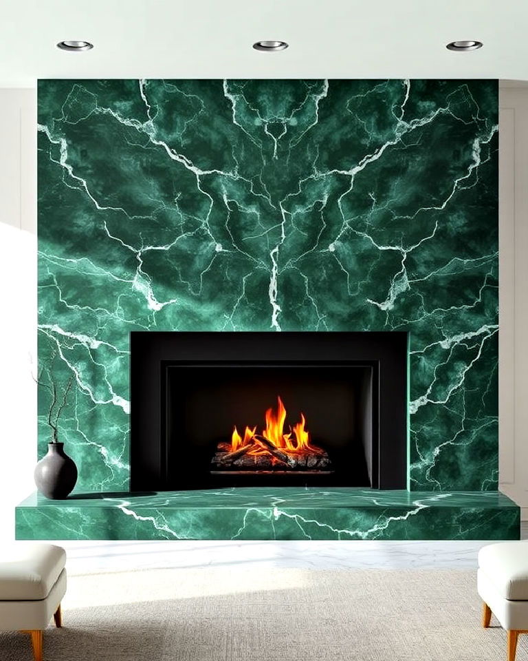 luxurious jade green marble fireplace