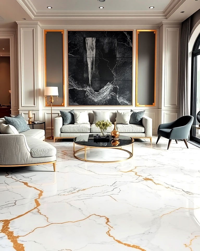 luxurious marble floors with metallic accents