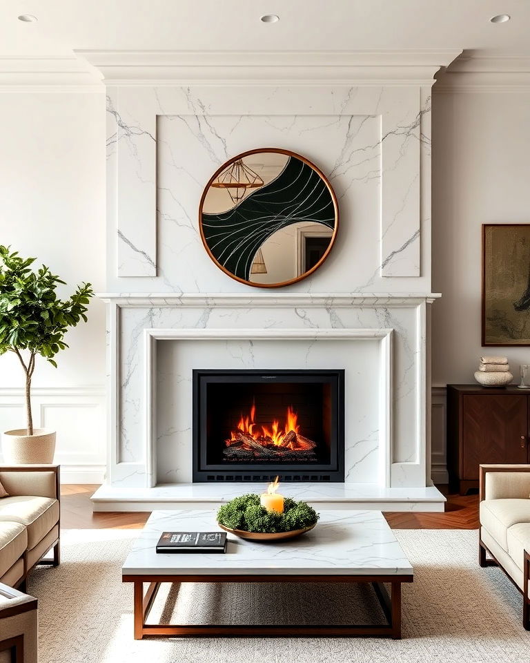 luxurious marble surround gas fireplace