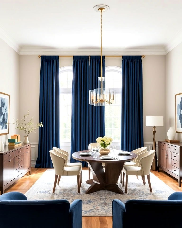 luxurious navy blue dining room curtains