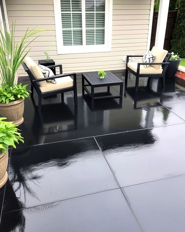 luxurious polished black concrete patio floor