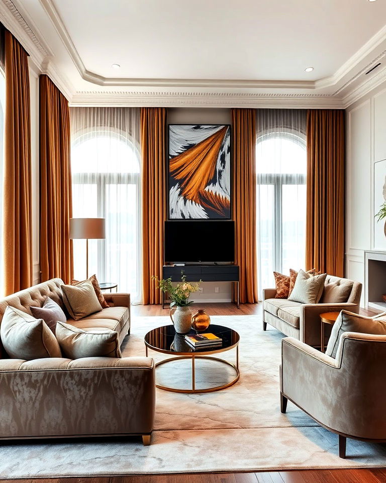 luxurious rich fabrics and textiles living room