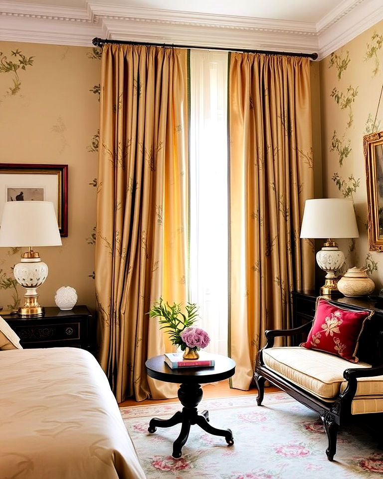 luxurious silk cutains for your chinoiserie bedroom