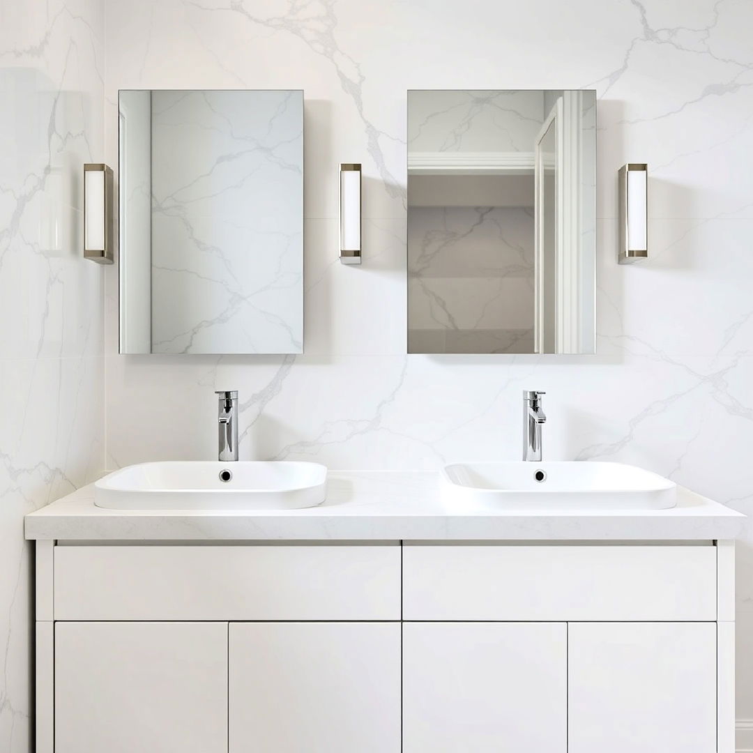 luxurious white sink with grey marble countertop