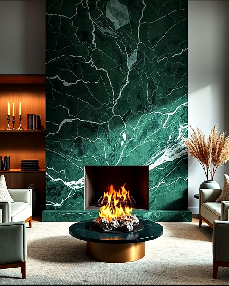 luxury green marble fireplace surround