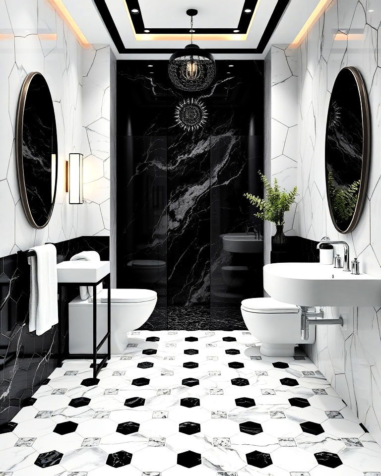 luxury marble hexagon tiles in black and white