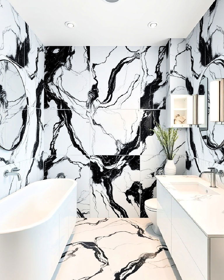 luxury marble inspired black and white tiles