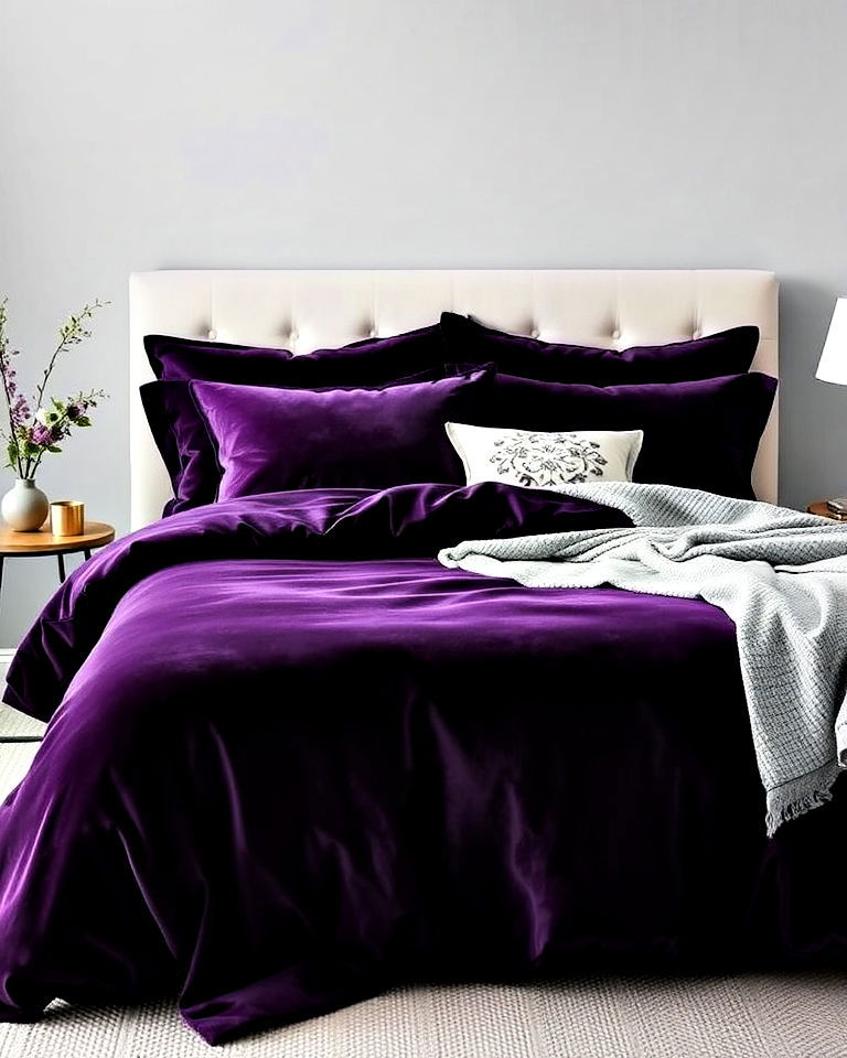 luxury velvet bedding in dark purple