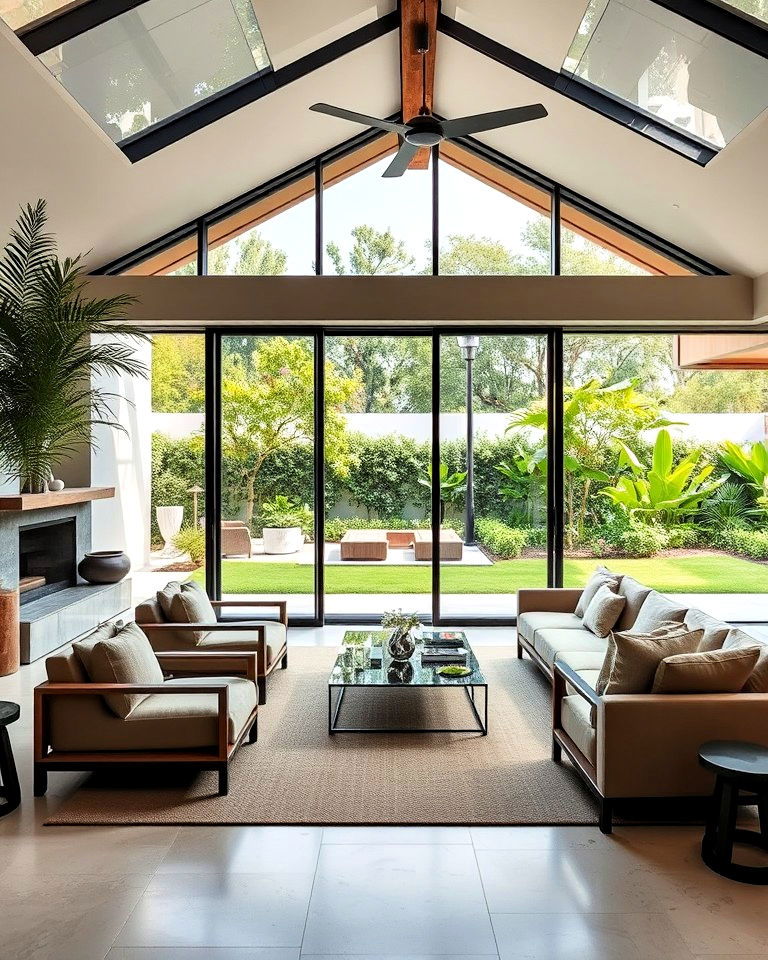 mansion living room with large sliding glass doors