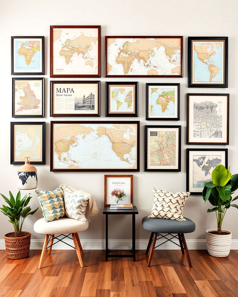 map collection gallery wall