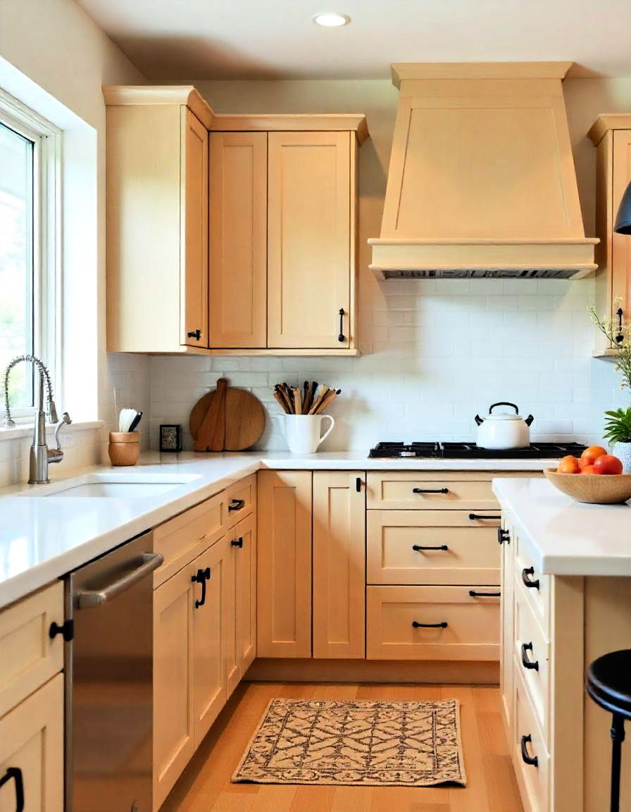 maple cabinets with black hardware