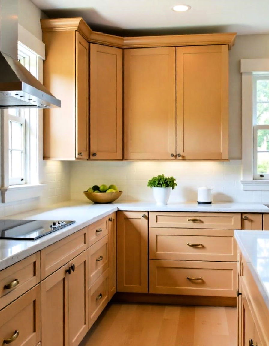 maple cabinets with brass accents