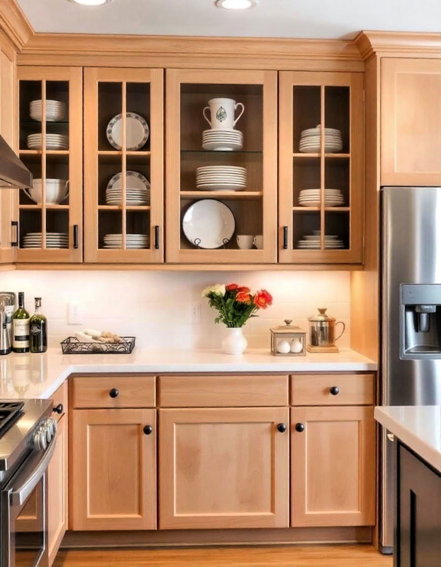 maple cabinets with open framed doors