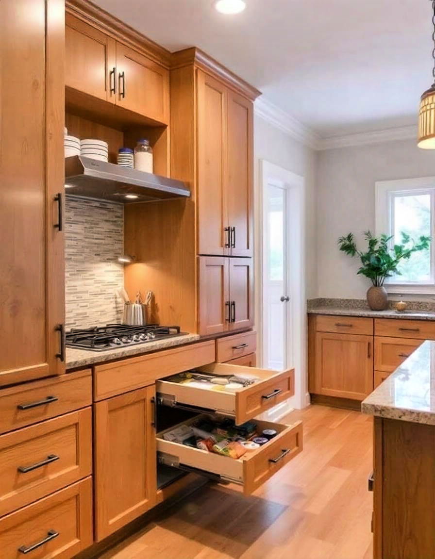 maple cabinets with pull out drawers