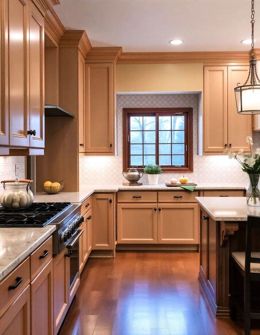 maple kitchen cabinets with crown molding
