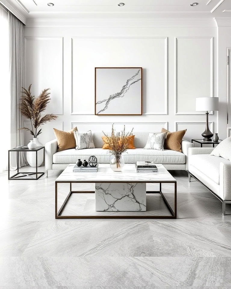 marble coffee table to complement the grey flooring