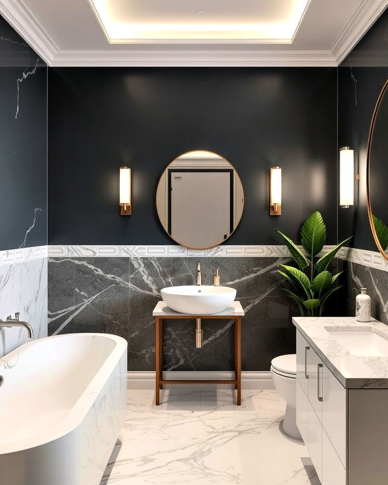 marble elegance in half wall tiles for luxury bathroom