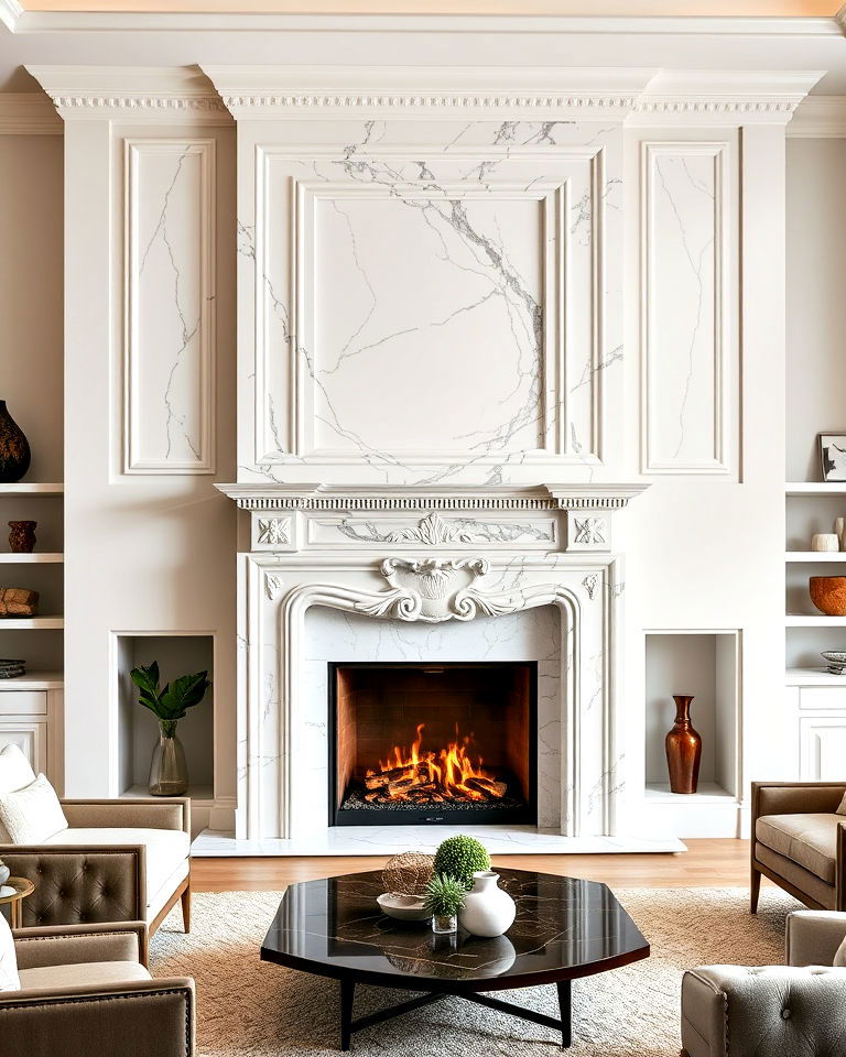 marble fireplace with intricate mantelpiece detail