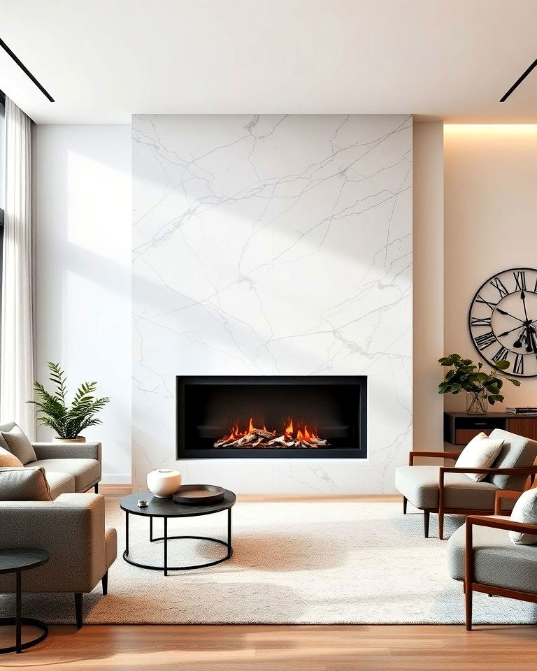 marble fireplace with sleek minimalist design