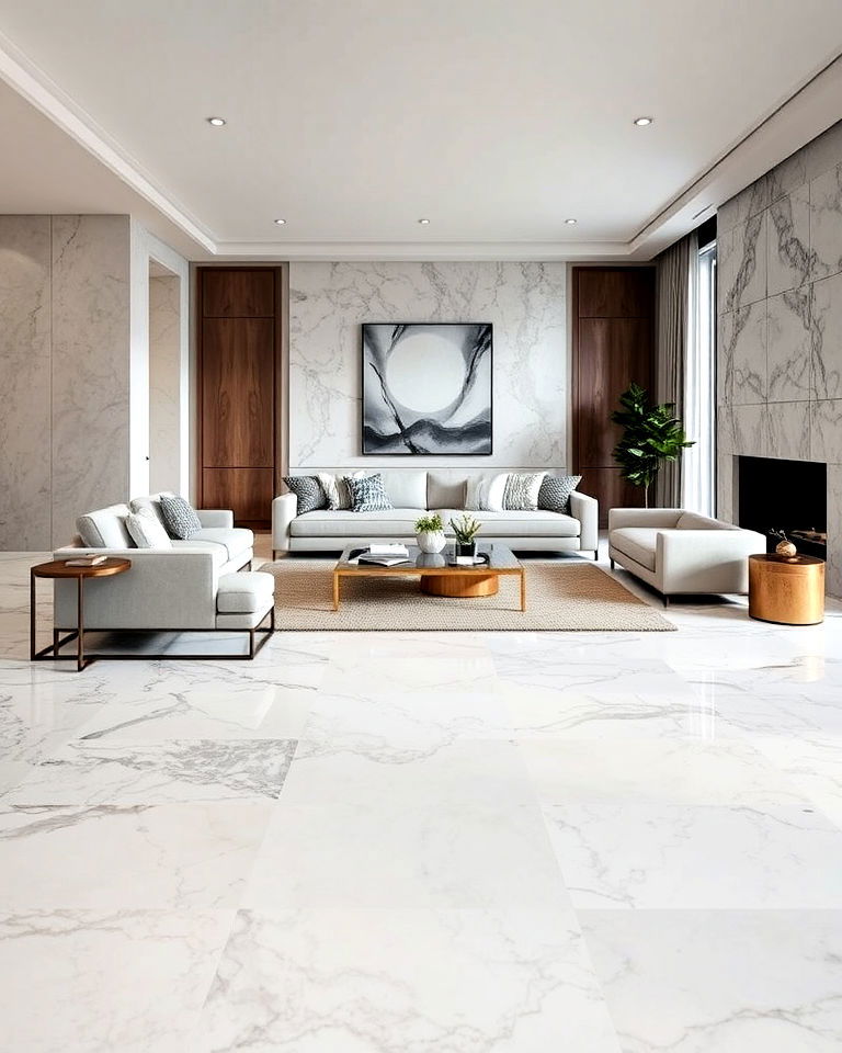 marble floors living room with mixed finishes