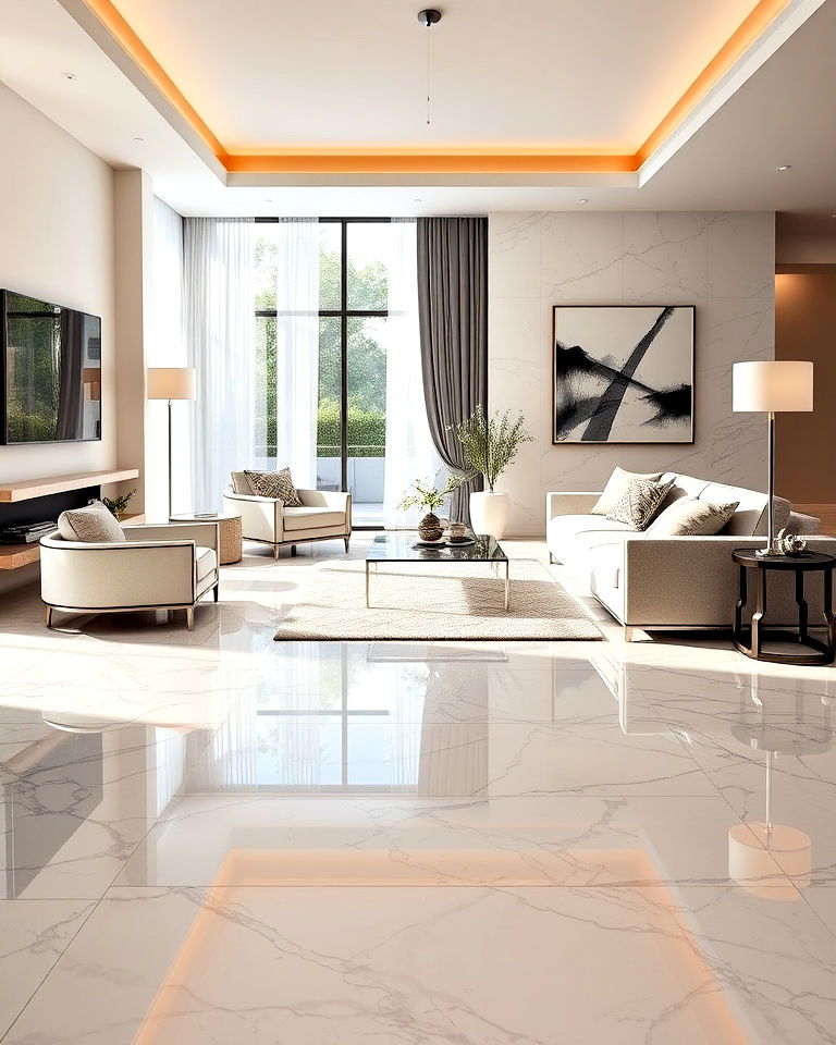 marble floors with a glossy finish for maximum shine