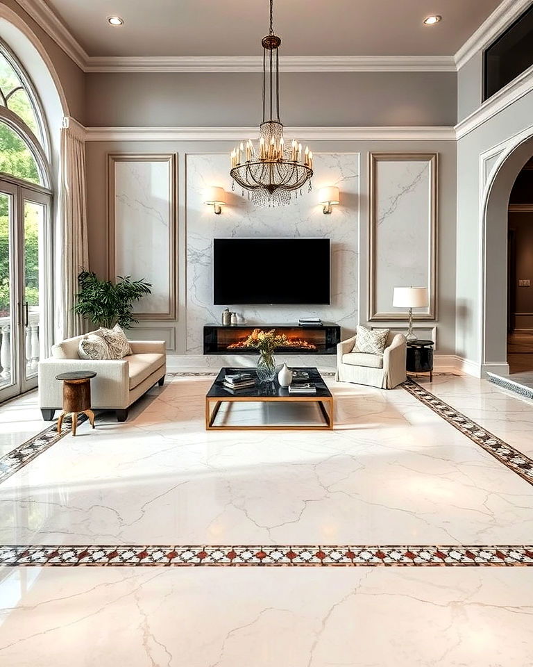 marble floors with mosaic borders for living room