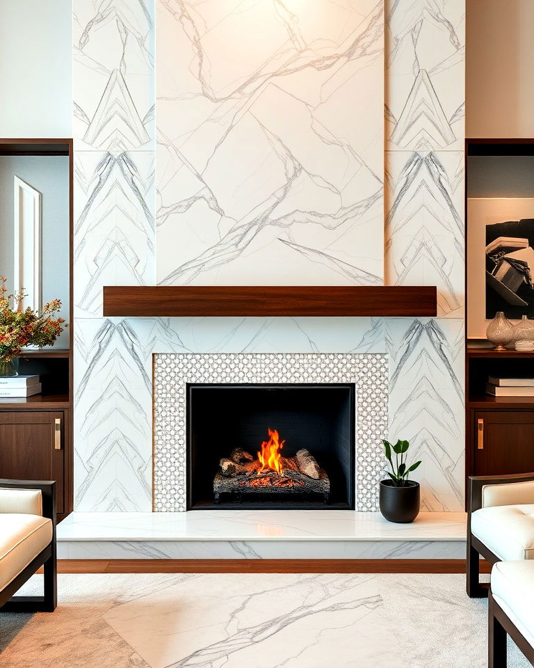 marble mosaic fireplace backsplash