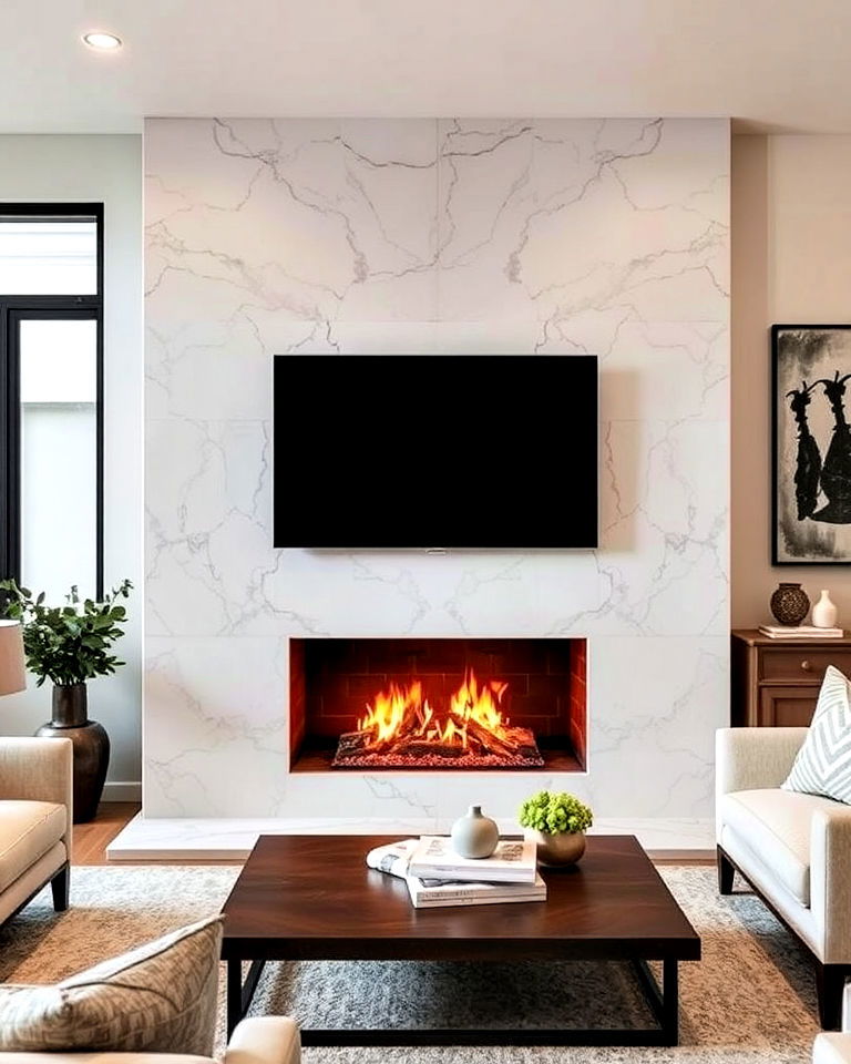 marble slab fireplace backsplash