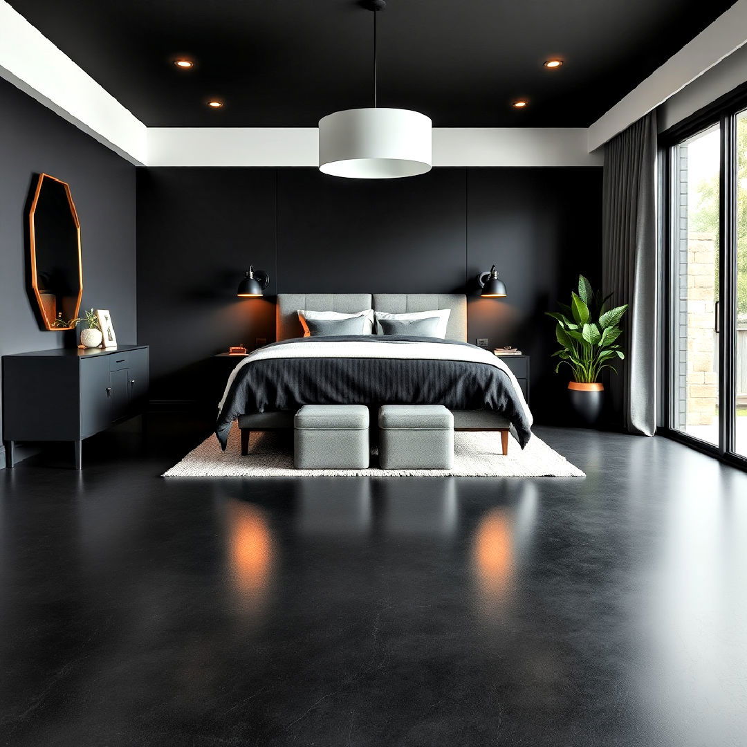 matte black floors for a contemporary look bedroom