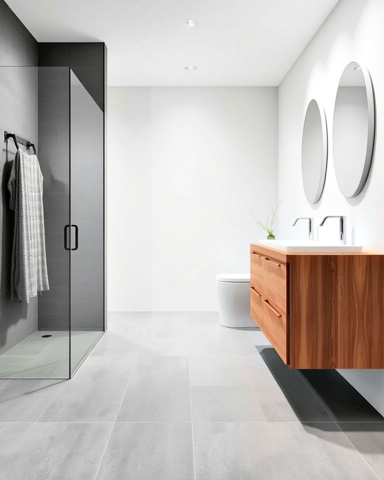 matte grey floor tiles for minimalist bathroom