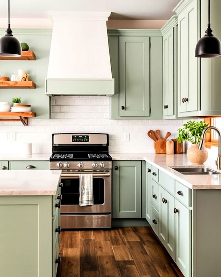 matte sage green kitchen cabinets for a modern rustic look