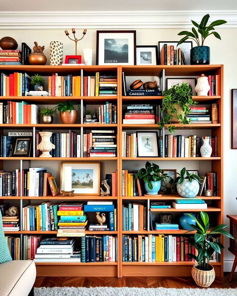 maximalist bookshelves with curated collections