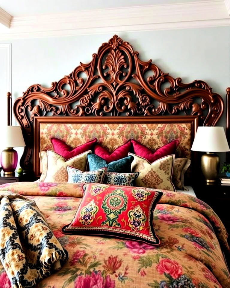 maximalist headboard decor