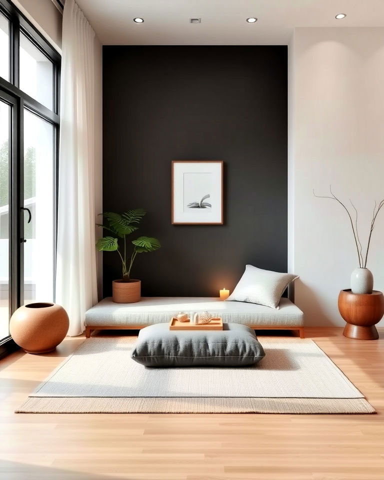 meditation nook in zen living room