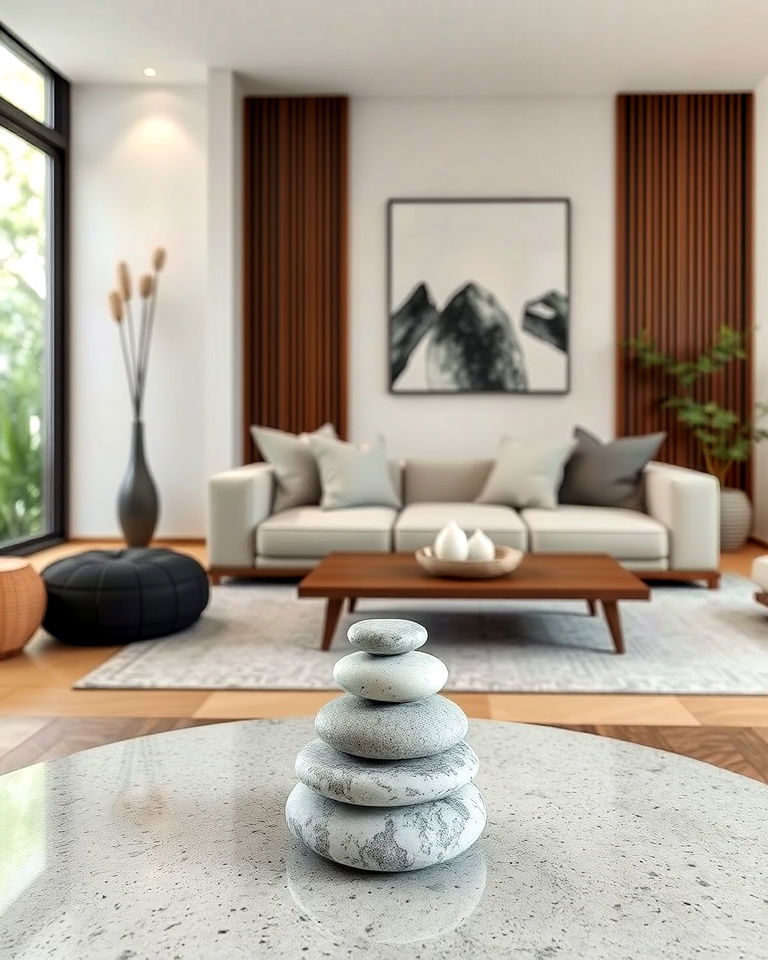 meditation stones on a low table