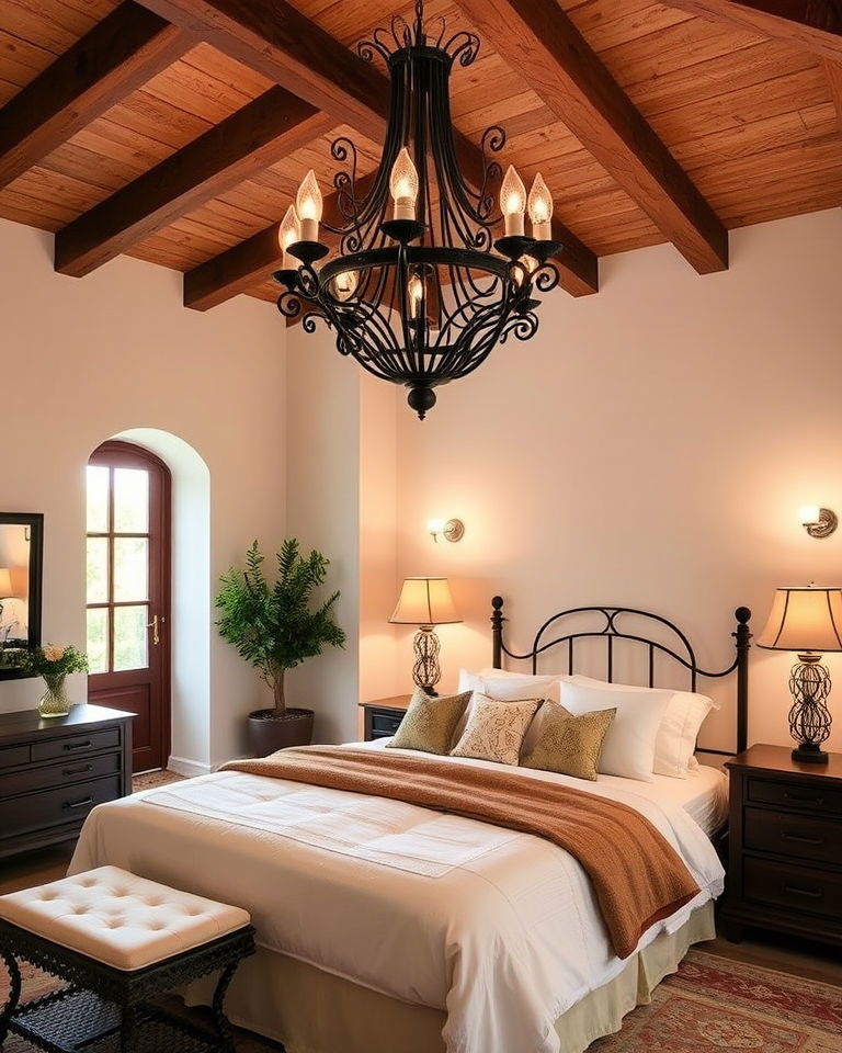 mediterranean inspired bedroom statement lighting