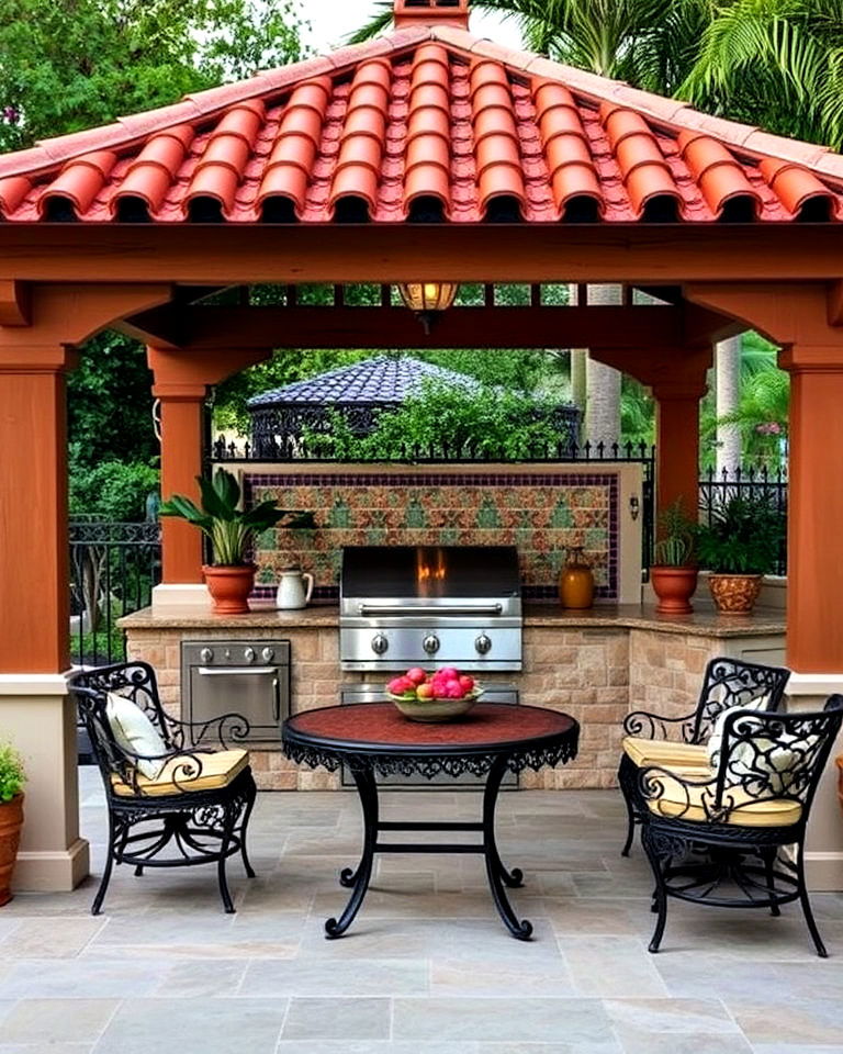 mediterranean inspired gazebo with tile accents