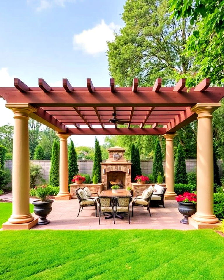 mediterranean inspired pergola with columns