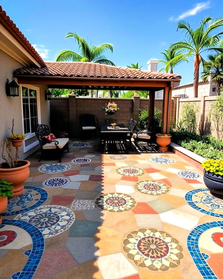 mediterranean mosaic concrete patio