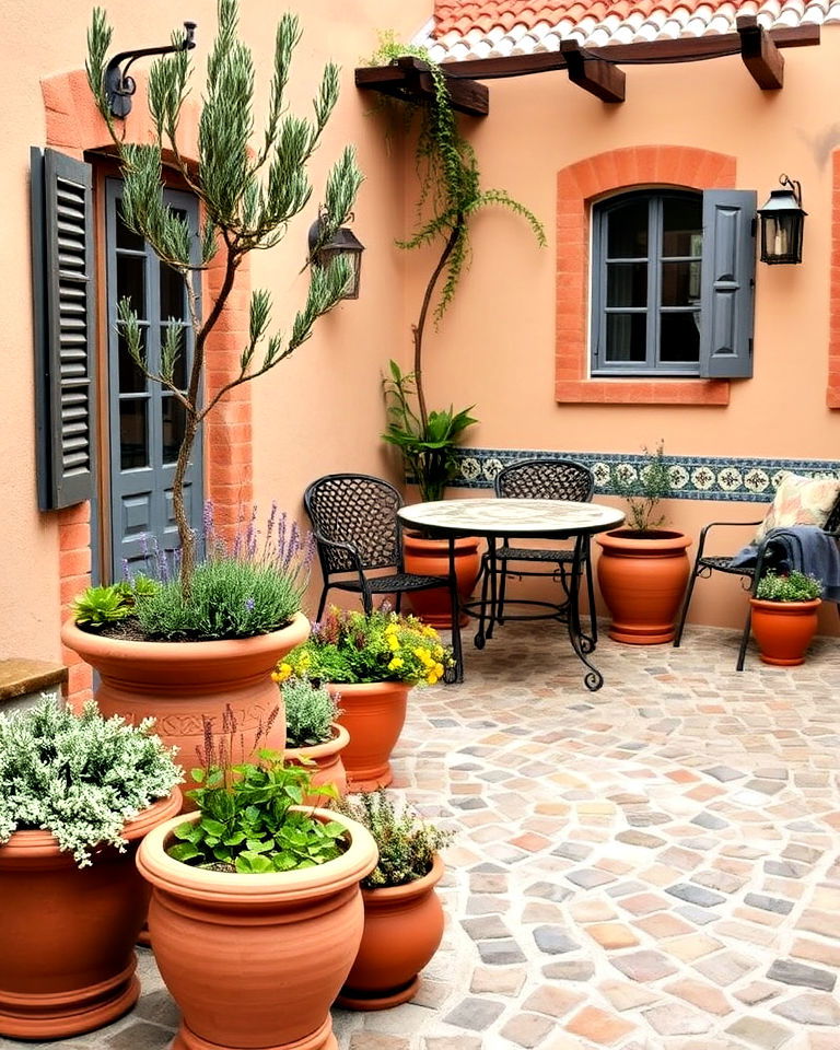 mediterranean style cobblestone patio