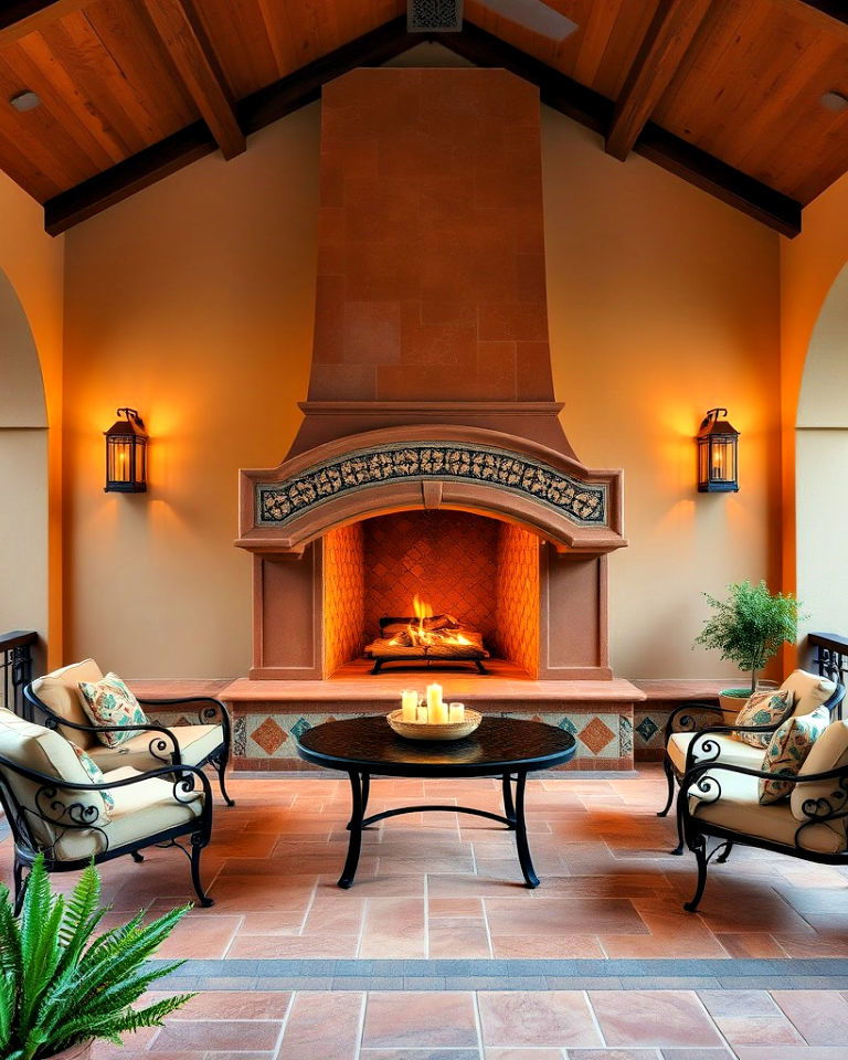 mediterranean style fireplace on your porch