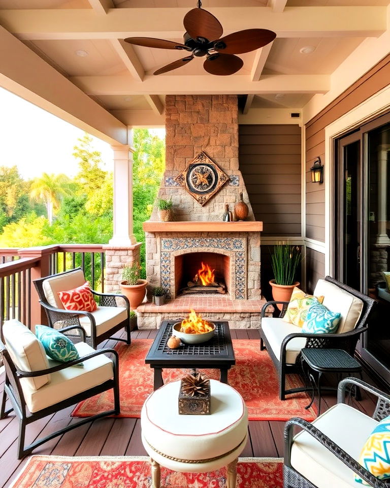 mediterranean style fireplace with tile accents