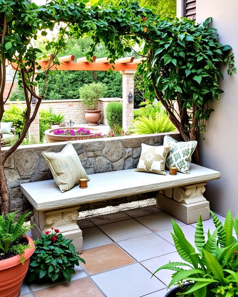 mediterranean style stone bench