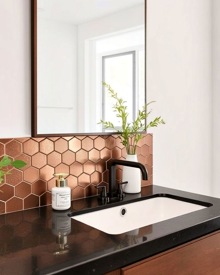 metal accent tiles for bathroom backsplash