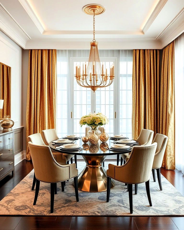 metallic curtains for a glamorous dining room