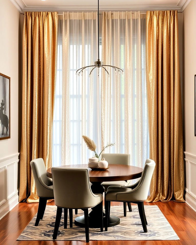 metallic dining room curtains