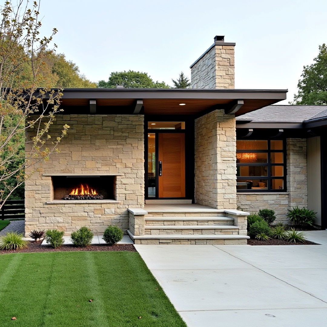 mid century modern exterior stone cladding