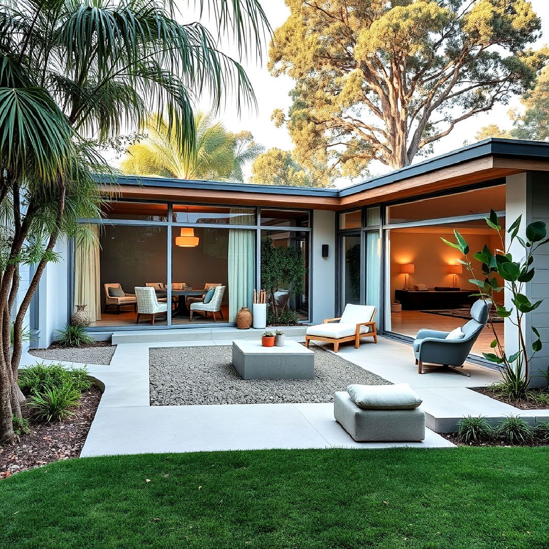 mid century modern home l shaped layout