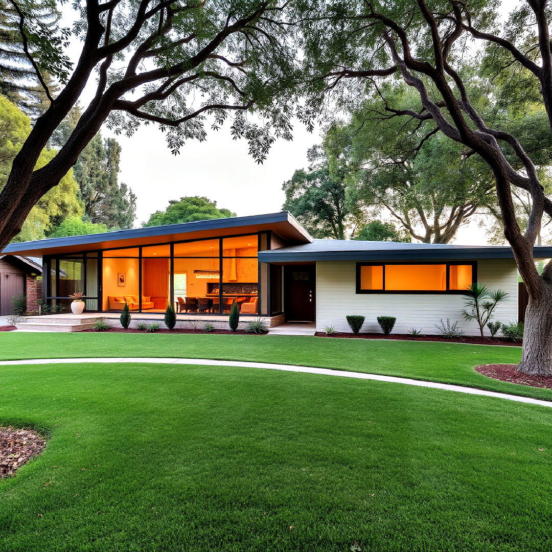 mid century modern home low slung rooflines