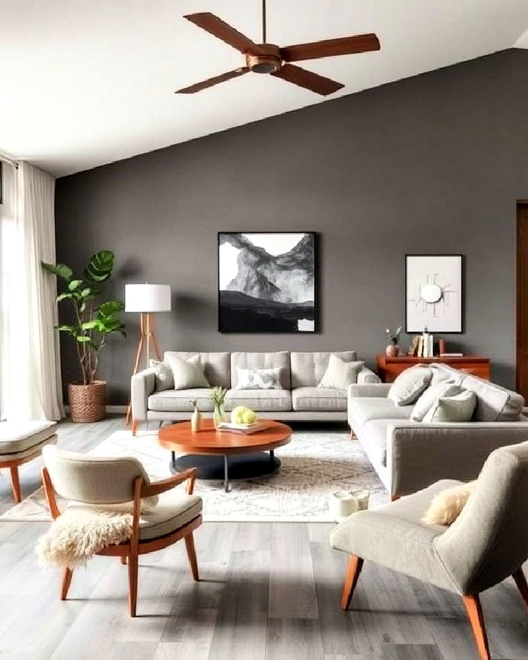 mid century modern living room furniture with grey floors